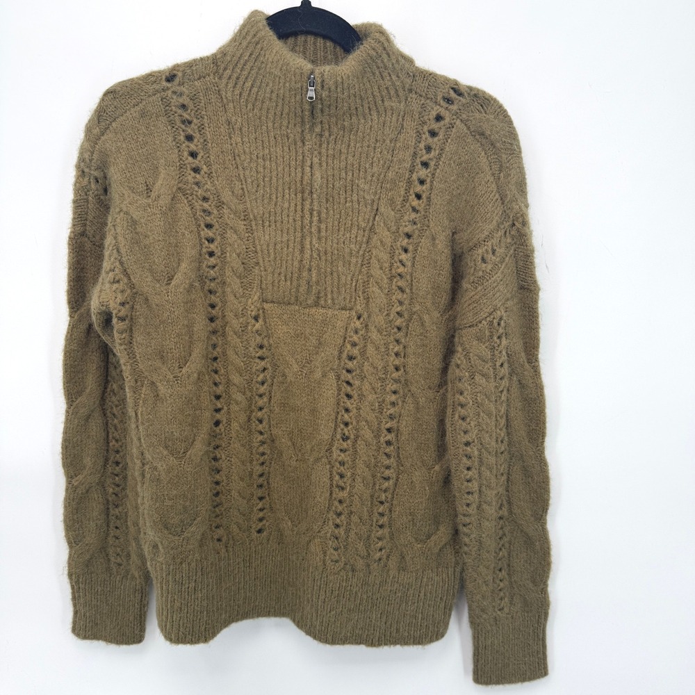 Lands End 1/4 Zip Cable Knit Sweater Women S Fuzzy Soft Grandma Cottagecore